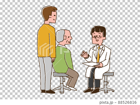 一個和家人一起來醫院的老人,一個滑稽的手寫人,矢量圖,線條畫和顏色 一個和家人一起來醫院的老人,一個滑稽的手寫人,矢量圖,線條畫和顏色 88526816