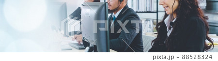 Call center or customer support agent in broaden view panorama banner 88528324