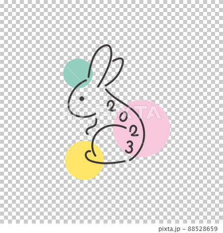 2023 兔年側身 簡單的兔子插圖 圓點背景 88528659