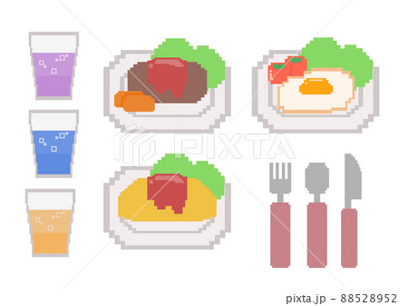料理と飲み物のシンプルでかわいいドット絵セット 料理と飲み物のシンプルでかわいいドット絵セット 88528952