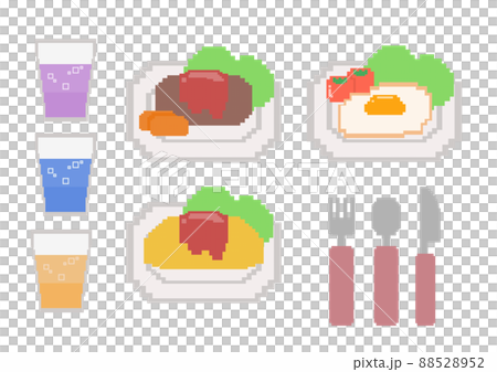 Simple and cute pixel art set for food and drink 88528952