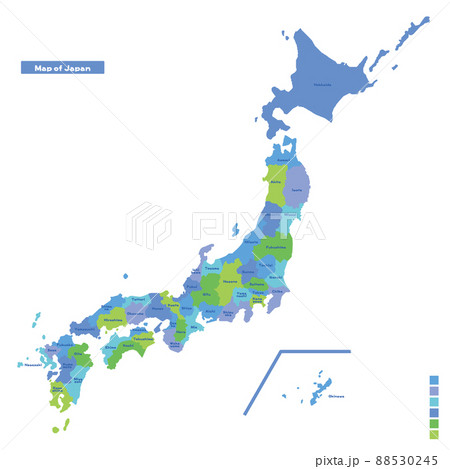日本列島・日本地図 雨の日カラーで色分けしてみた(英語版) 日本列島・日本地図 雨の日カラーで色分けしてみた(英語版) 88530245