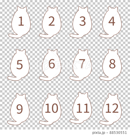 Illustration material of the back of a simple cat 1 to 12 number set chubby Illustration material of the back of a simple cat 1 to 12 number set chubby 88530551