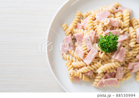spiral pasta mushroom cream sauce with ham spiral pasta mushroom cream sauce with ham 88530994