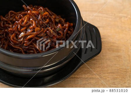 Korean black spaghetti or instant noodle with roasted chajung sauce Korean black spaghetti or instant noodle with roasted chajung sauce 88531010