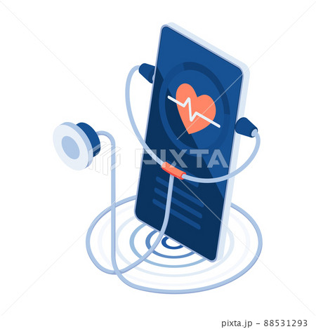 Isometric Stethoscope on Smartphone with Heart Pulse Isometric Stethoscope on Smartphone with Heart Pulse 88531293