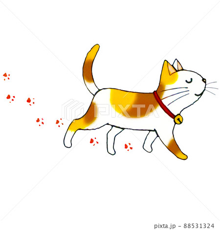 得意げな顔で歩く可愛らしい猫のイラストのイラスト素材