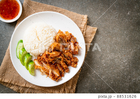 Hainanese chicken rice with fried chicken 88531626