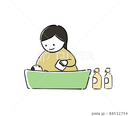赤ちゃんを沐浴するお母さん 88532754