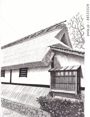 かやぶき屋根のイラスト素材
