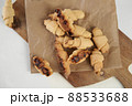Russian slavic traditional pastry called roguelikes. Cakes bagels. Crispy croissants. Food on white background, Copy space 88533688