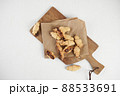 Russian slavic traditional pastry called roguelikes. Cakes bagels. Crispy croissants. Food on white background, Copy space 88533691