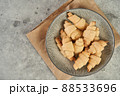 Russian slavic traditional pastry called roguelikes. Cakes bagels. Crispy croissants. Food on grey background, Copy space 88533696
