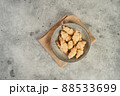 Russian slavic traditional pastry called roguelikes. Cakes bagels. Crispy croissants. Food on grey background, Copy space 88533699
