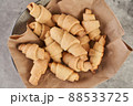 Russian slavic traditional pastry called roguelikes. Cakes bagels. Crispy croissants. Food on grey background, Closeup view 88533725