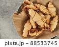Russian slavic traditional pastry called roguelikes. Cakes bagels. Crispy croissants. Food on grey background, Copy space 88533745