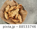 Russian slavic traditional pastry called roguelikes. Cakes bagels. Crispy croissants. Food on grey background, Copy space 88533746