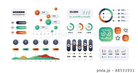 Graph infographic. Colorful modern flow charts and diagrams, option and step timeline, gradient graphic. Vector isolated set Graph infographic. Colorful modern flow charts and diagrams, option and step timeline, gradient graphic. Vector isolated set 88533931