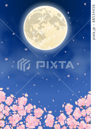 夜桜と満月のベクターイラスト 88534456