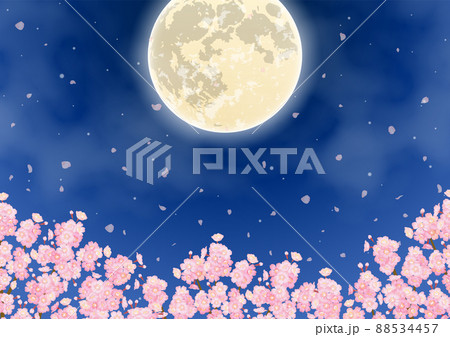 夜桜と満月のベクターイラスト 88534457