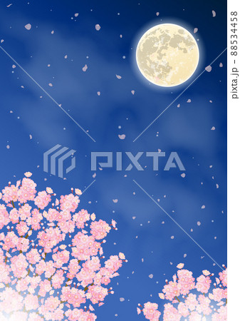 夜桜と満月のベクターイラスト 夜桜と満月のベクターイラスト 88534458