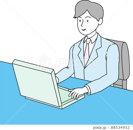 デスクワークしている男性会社員の上半身イラスト デスクワークしている男性会社員の上半身イラスト 88534932
