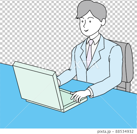 デスクワークしている男性会社員の上半身イラスト デスクワークしている男性会社員の上半身イラスト 88534932