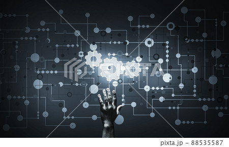 Technology conceptual image with gear digital symbol on dark background 88535587