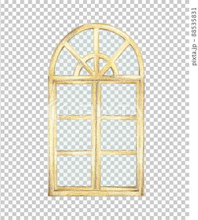 閉まった洋風の木製の窓　すりガラス　手描き色鉛筆画 88535831