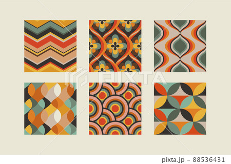 Set of vector retro seamless patterns, inspired by prints from the 60s and 70s 88536431