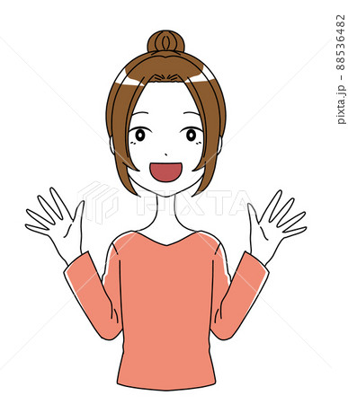 驚いた笑顔の女性の上半身のイラスト 88536482