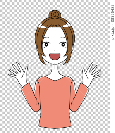 驚いた笑顔の女性の上半身のイラスト 88536482