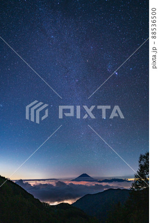 (山梨県)池の茶屋林道から、満天の星空と富士山 (山梨県)池の茶屋林道から、満天の星空と富士山 88536500