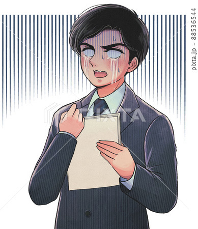 昭和漫画ビジネス広告・書類を持ってガーン…落ち込む若者 88536544