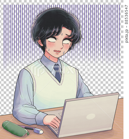 塾広告・プログラミング授業で苦しむ白目の学生・昭和少女漫画風 88536547
