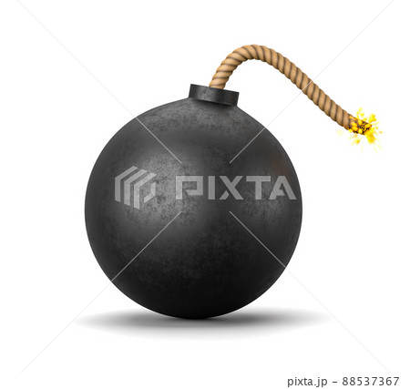 Cartoon Bomb with Lit Fuse on White Background 88537367