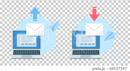 ノートパソコンでメールを送信. ノートパソコンでメールを受信. ベクターイラストのセット. ノートパソコンでメールを送信. ノートパソコンでメールを受信. ベクターイラストのセット. 88537587