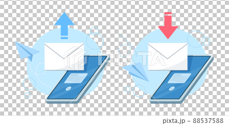 Receive emails on your smartphone. Send emails on your smartphone. Set of vector illustrations. 88537588