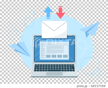 ノートパソコンでメールを送受信するイラスト. ビジネスのコンセプトデザイン. ベクターイラスト. 88537589