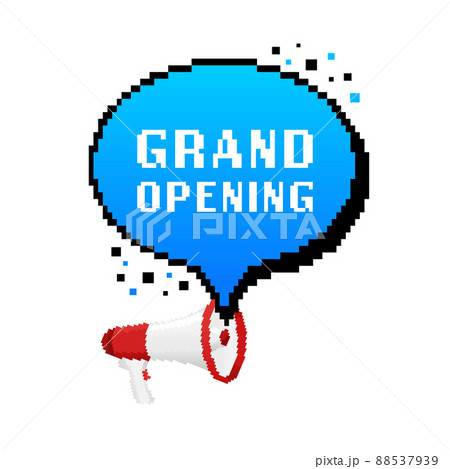 Grand opening megaphone. Pixel style illustration. Celebrate party. Party flyer 88537939