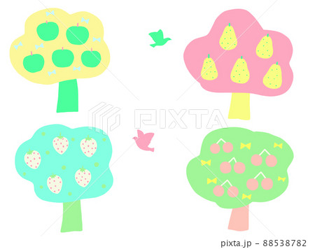フルーツが実った4本の木と鳥 88538782