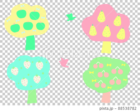 フルーツが実った4本の木と鳥 88538782