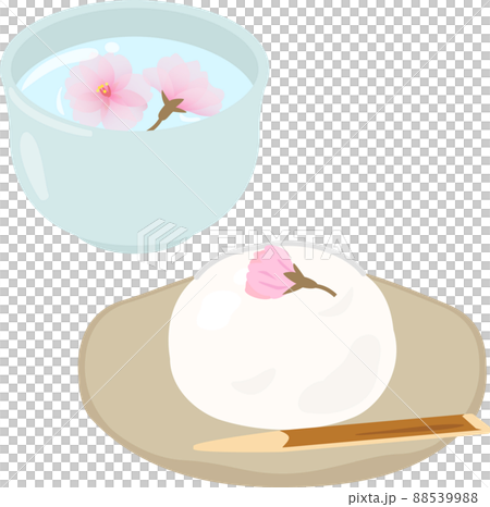 桜の花の塩漬けを乗せた饅頭と桜湯 88539988