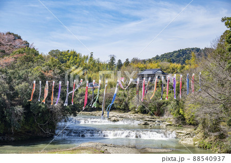 いすみ鉄道総元駅黒原不動滝と鯉のぼり 88540937