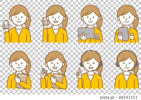女性 PC スマホ タブレット 私服 オフィスカジュアル カーディガン 人物 イラスト ベクター 女性 PC スマホ タブレット 私服 オフィスカジュアル カーディガン 人物 イラスト ベクター 88541551