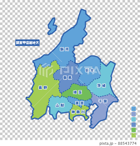 Map of Japan / Map of Japan Kanto Koshinetsu region I tried to color-code by color on a rainy day 88543774