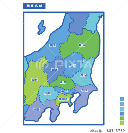 日本の地域図・日本地図 関東広域 雨の日カラーで色分けしてみた 88543780