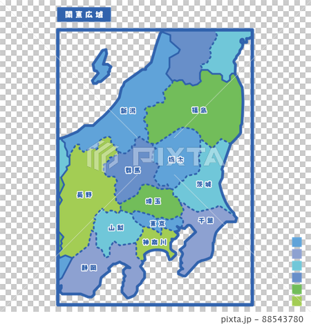 日本の地域図・日本地図 関東広域 雨の日カラーで色分けしてみた 88543780