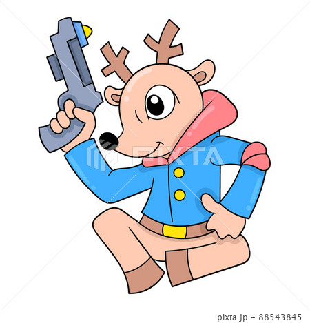 deer with a serious face is acting as a detective sitting holding a gun, doodle icon image kawaii deer with a serious face is acting as a detective sitting holding a gun, doodle icon image kawaii 88543845