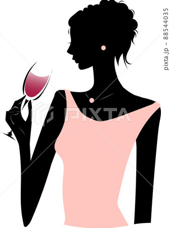 シルエット女性 ワインを飲む女性のイラスト素材